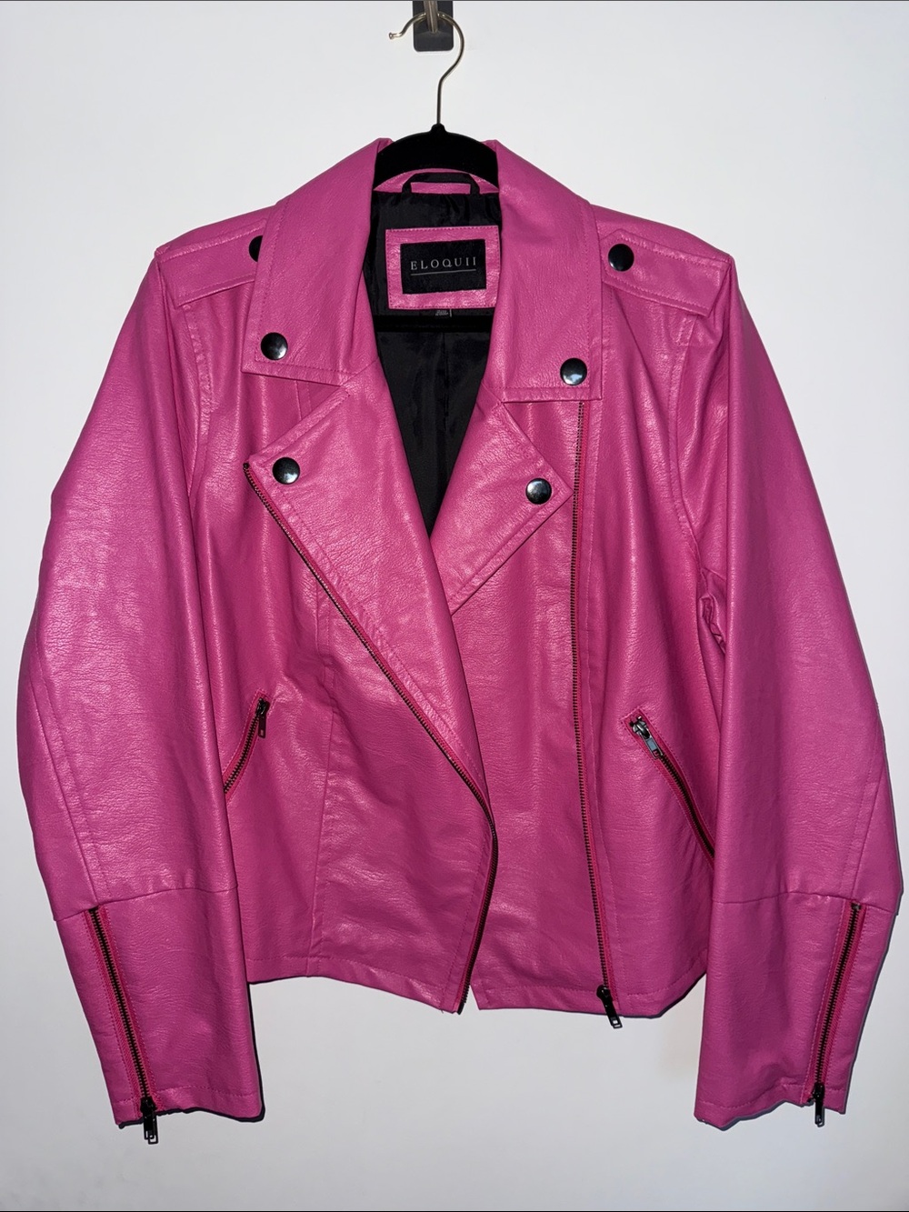 Eloquii Hot Pink Faux Leather Moto Jacket